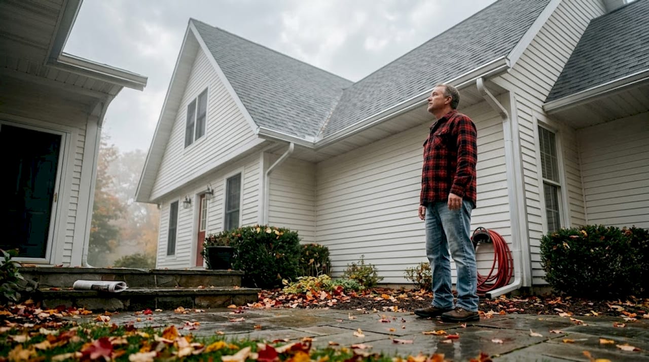 Homeowner checks gutters after rainfall
