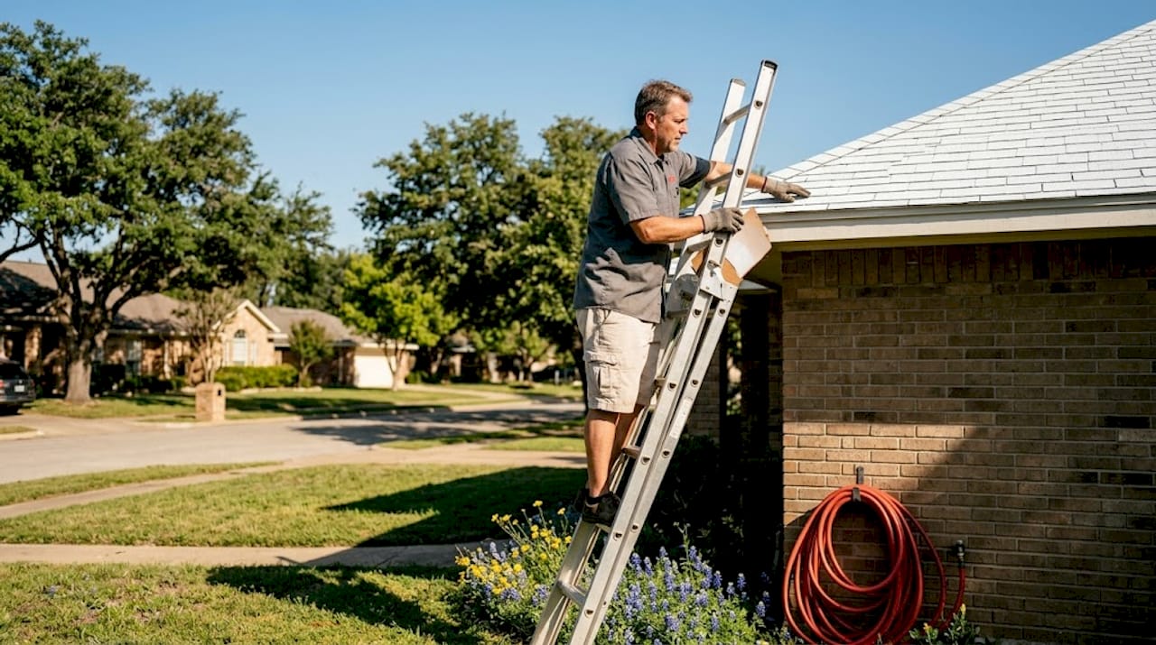 Contractor inspecting Texas home cool roof