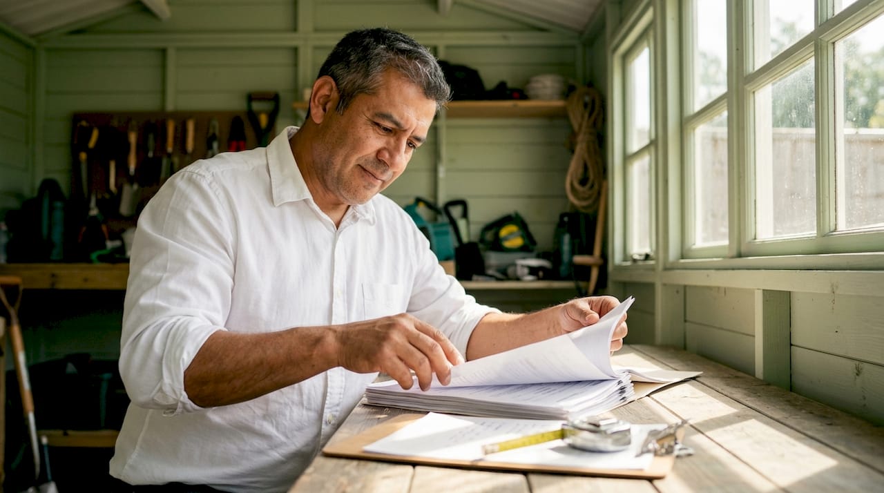 Contractor reviewing Texas roofing license paperwork