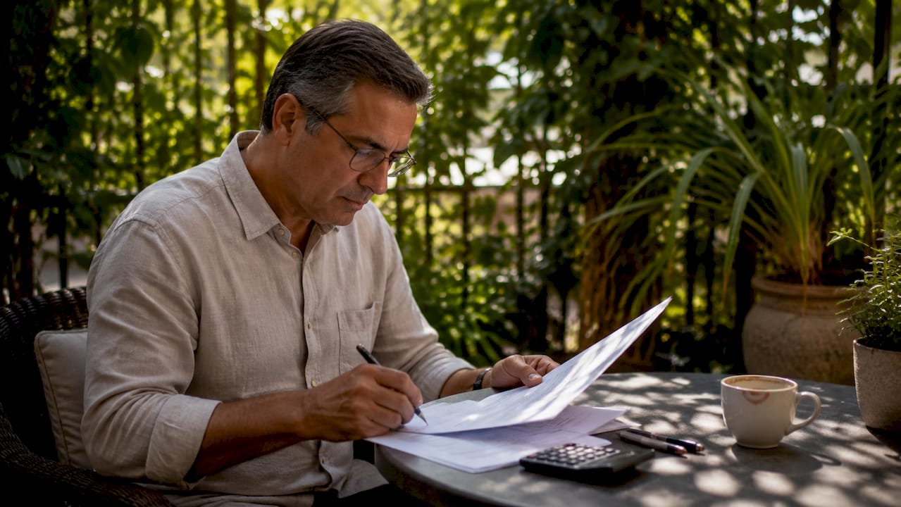 Person reviewing roofing insurance documents at home
