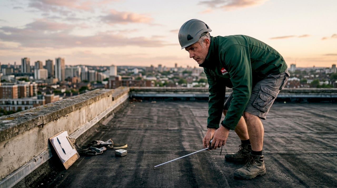 Property manager inspecting commercial roof