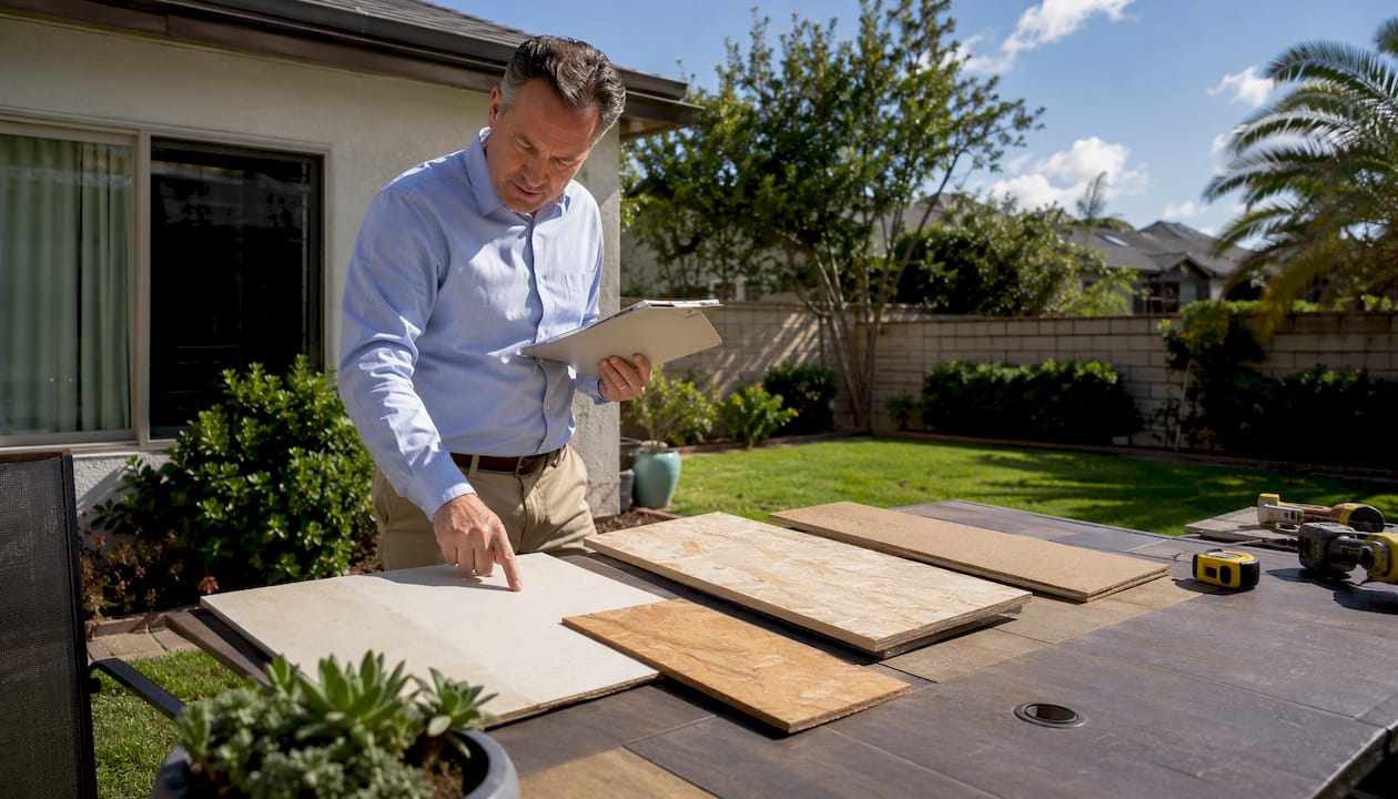 Consultant inspecting low-slope roofing substrates on rooftop